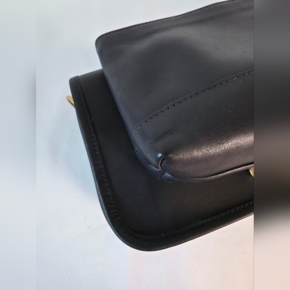 Vintage Coach Cosmetic Case Large 7172 Blavy Navy Leather Pouch Blue Ticking - Picture 14 of 14